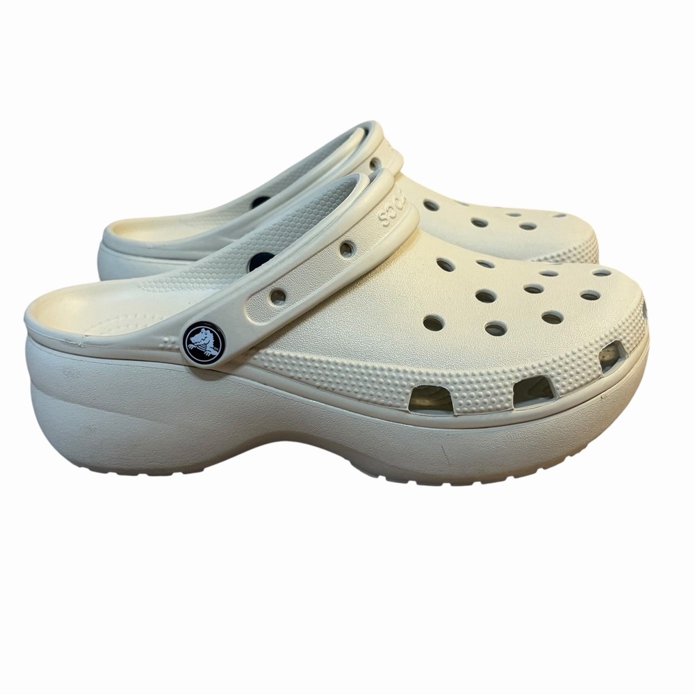Crocs Classic Platform Clog Bone Womens Size 8 Comfort Off White Slip On EVA